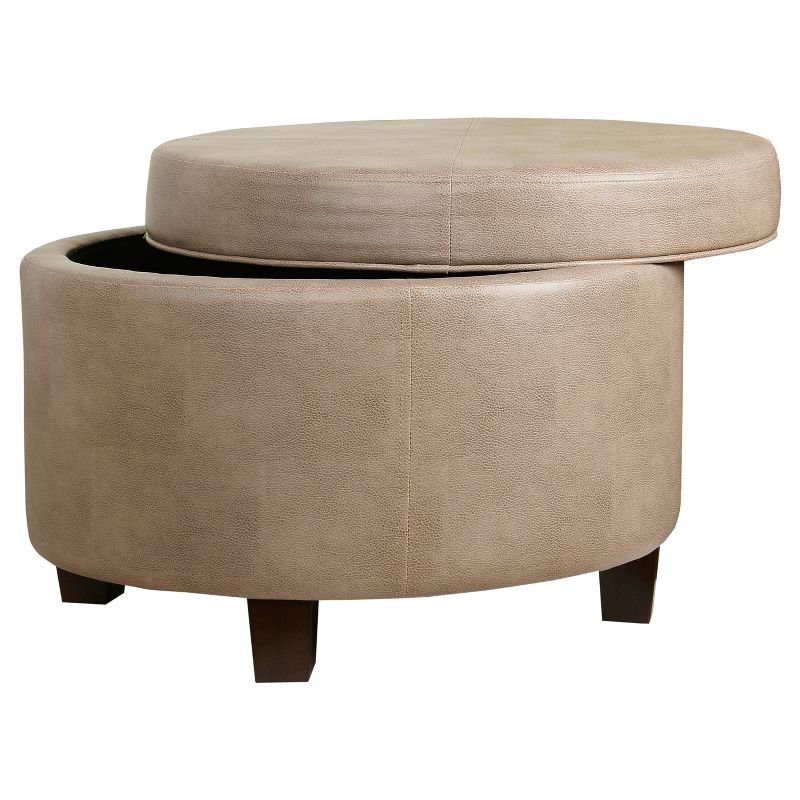 Round Faux Leather Ottoman Taupe - HomePop