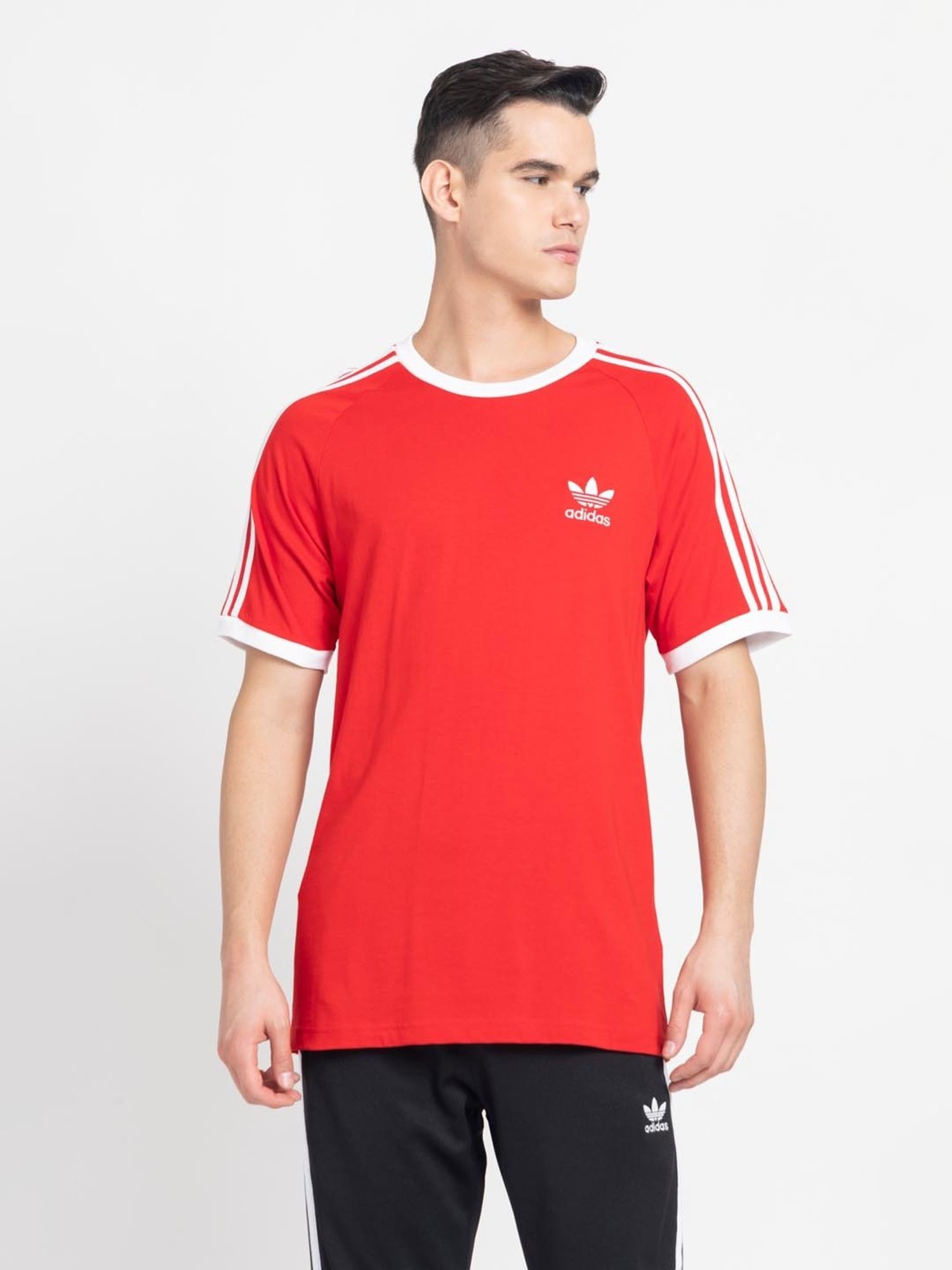 Adidas Originals Red Regular Fit Striped T-Shirt