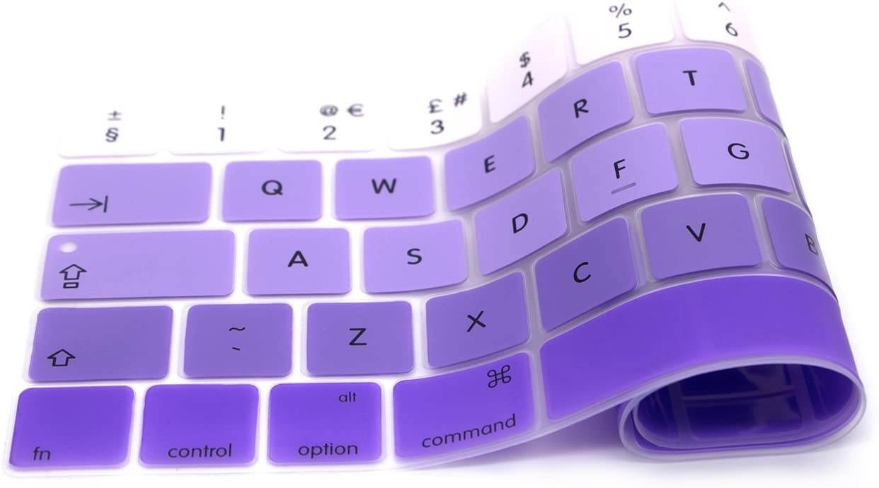 HRH Touch Bar Silicone Keyboard Cover Compatible Newest MacBook Pro with Touch Bar 13 Inch and 15 Inch (A1989 / A1706, A1990 / A1707) 2018 2016 2017 Release with Touch ID European Version,Ombre Purple