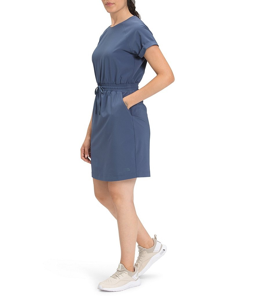 Aventura Salem Organic Cotton Crew Keyhole Neck Short Cuffed Sleeves Dress
