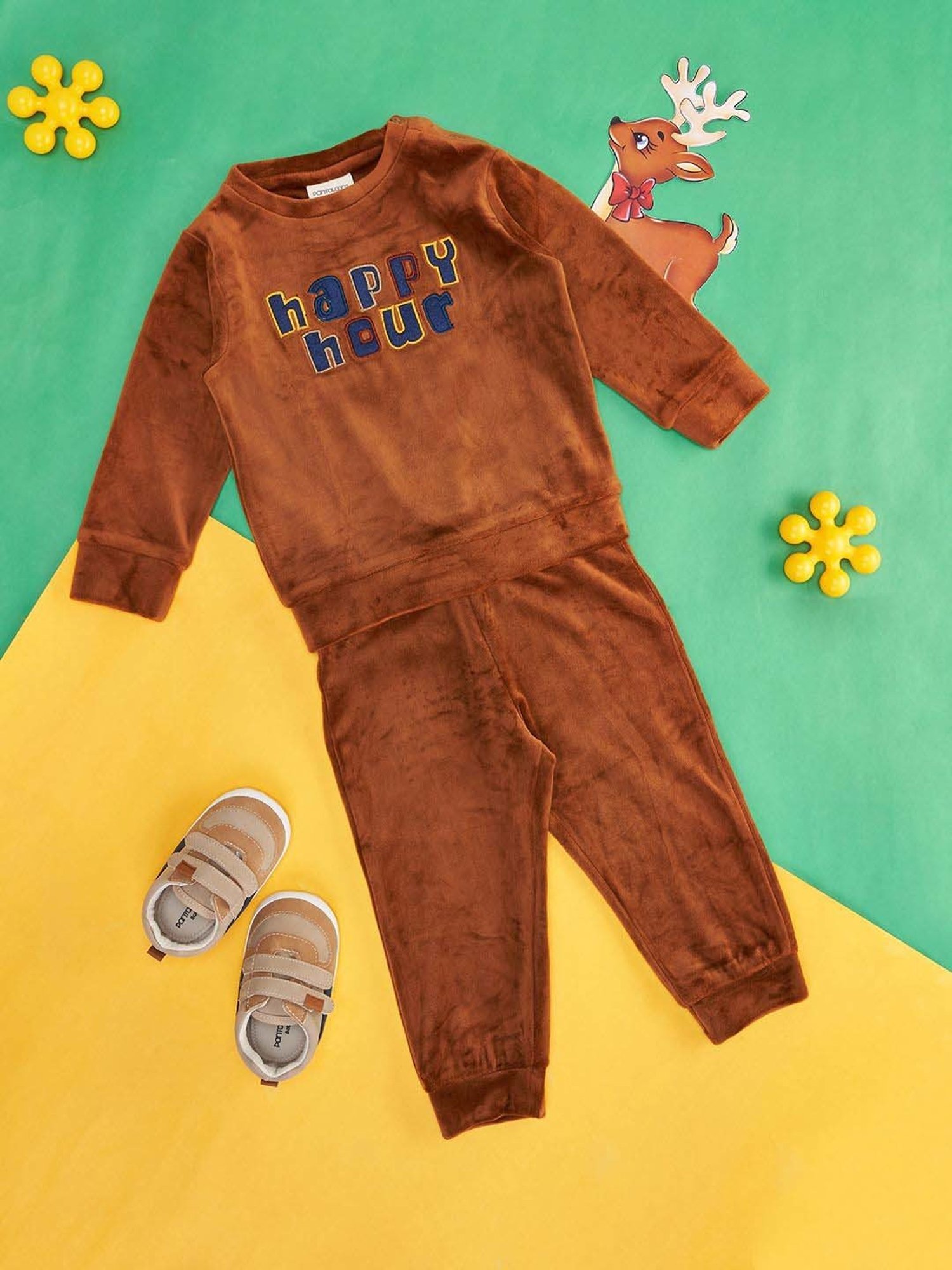 Pantaloons Baby Brown Cotton Printed Full Sleeves Sweatshirts Set