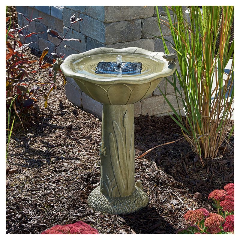 25" Smart Living Acadia Concrete Solar Birdbath