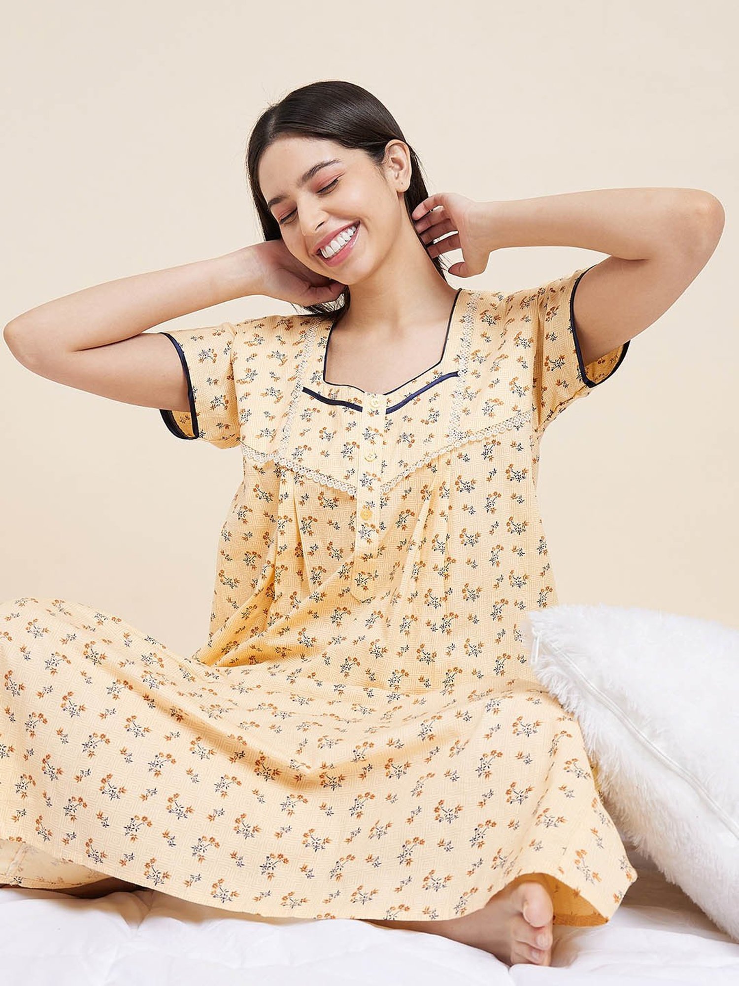 Sweet Dreams Light Yellow Printed Nighty