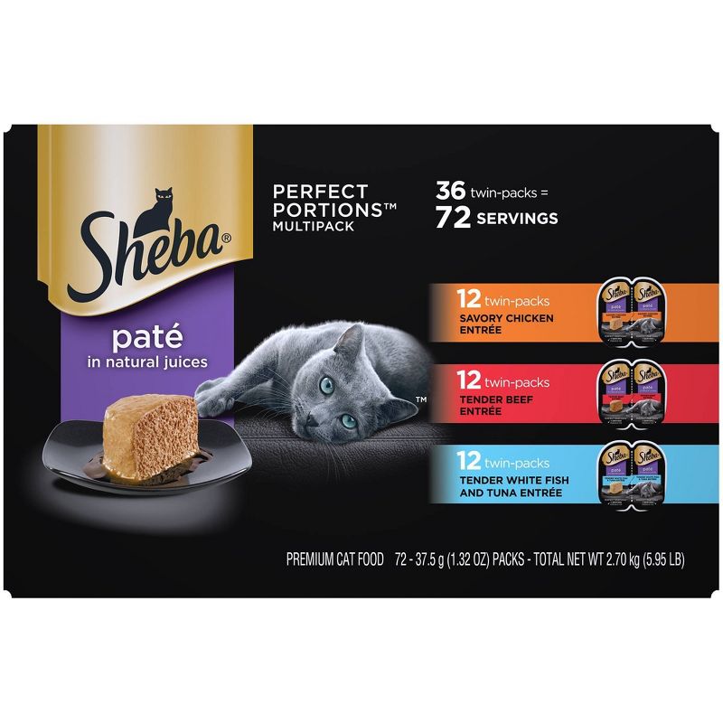 Sheba Perfect Portions Pate Chicken, Turkey and Salmon Wet Cat Food - 36ct