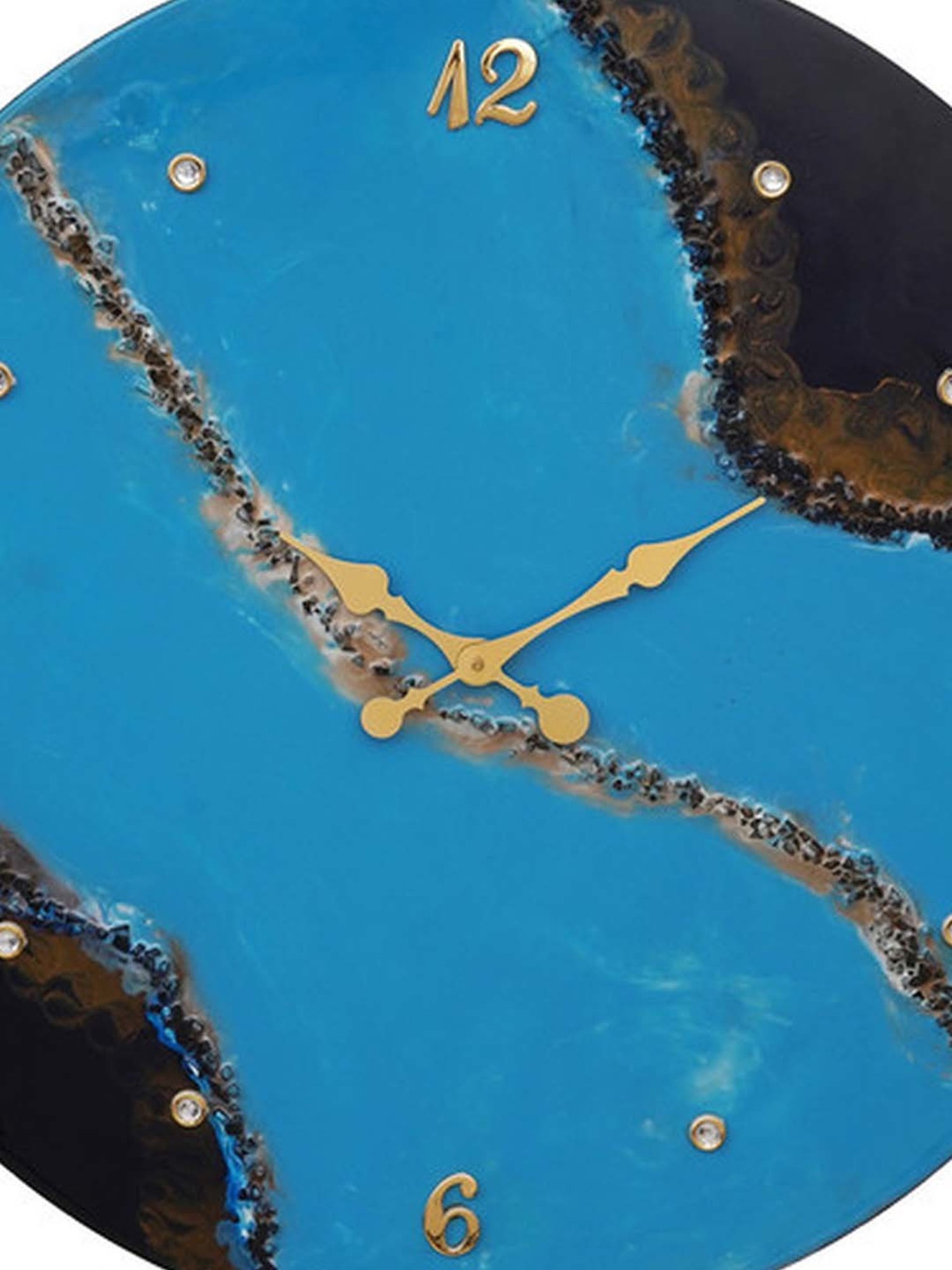 CHRONIKLE Blue Resin Beautiful Round Stone Art English Numbers Analog 24 Inches Wall Clock