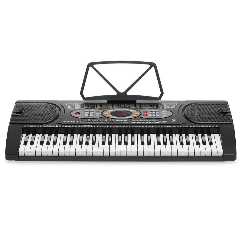 Hamzer 61-Key Electronic Keyboard Portable Digital Music Piano with H Stand, Stool, Headphones Microphone, & Sticker Set