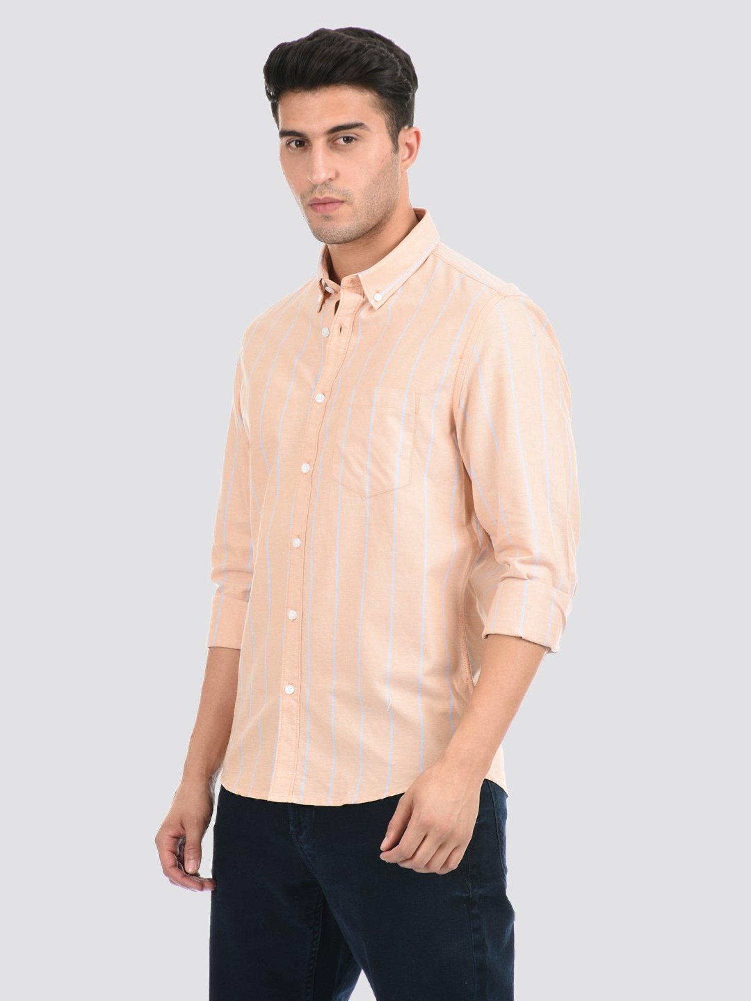 London Fog Orange Regular Fit Striped Shirt