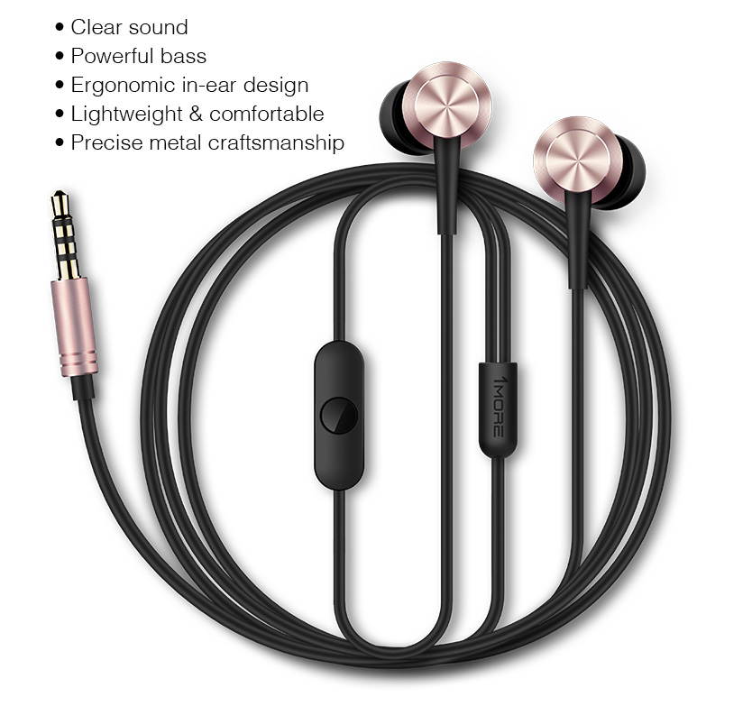 1MORE Piston Fit In-Ear Headphones (Earphones/Earbuds) with Apple iOS and Android Compatible Microphone and Remote (Rose Gold)