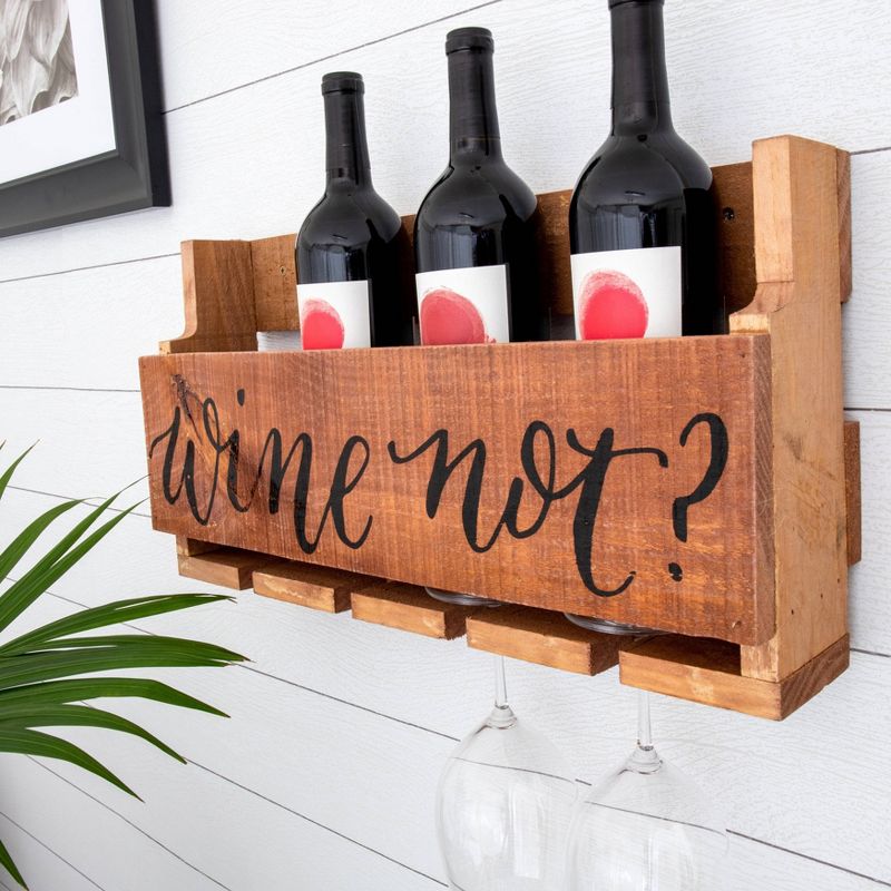 Wall Mount "Wine Not?" Quote Stemware Rack with Rustic Wood - Danya B.