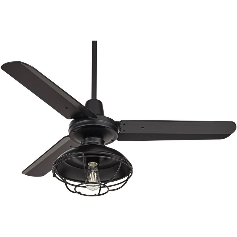Casa Vieja 44" Plaza Matte Black Damp Ceiling Fan with Franklin Park LED Kit