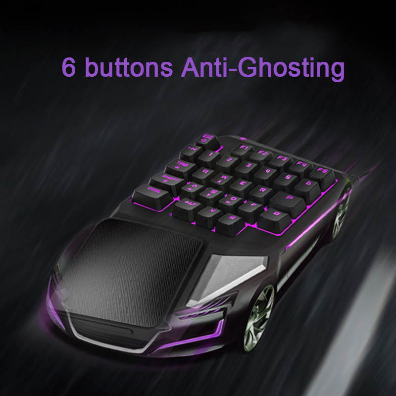 HISPETECH Delux T9 Pro 7 Colors LED Backlit Single Hand Professional Gaming Keyboard Wrist Support 1.8m USB Wire Anti-Ghosting Keyboard for PC Computer Desktop