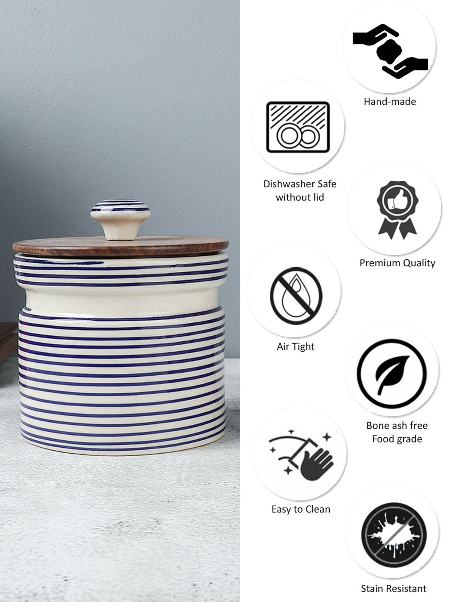 VarEesha Blue Ceramic Cylindrical Jars - Set of 2