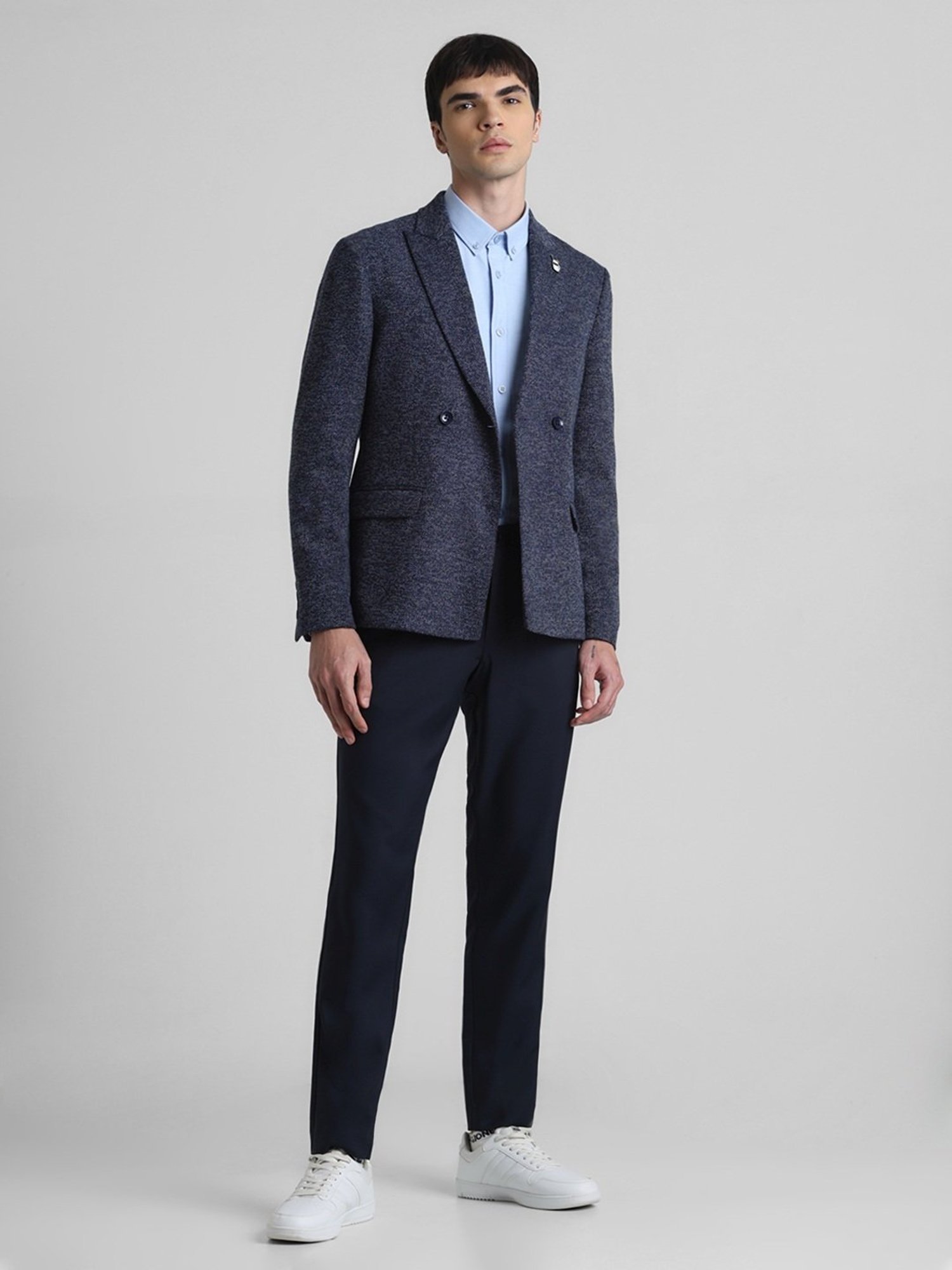 Jack & Jones Navy Blazer Slim Fit Self Pattern Blazer