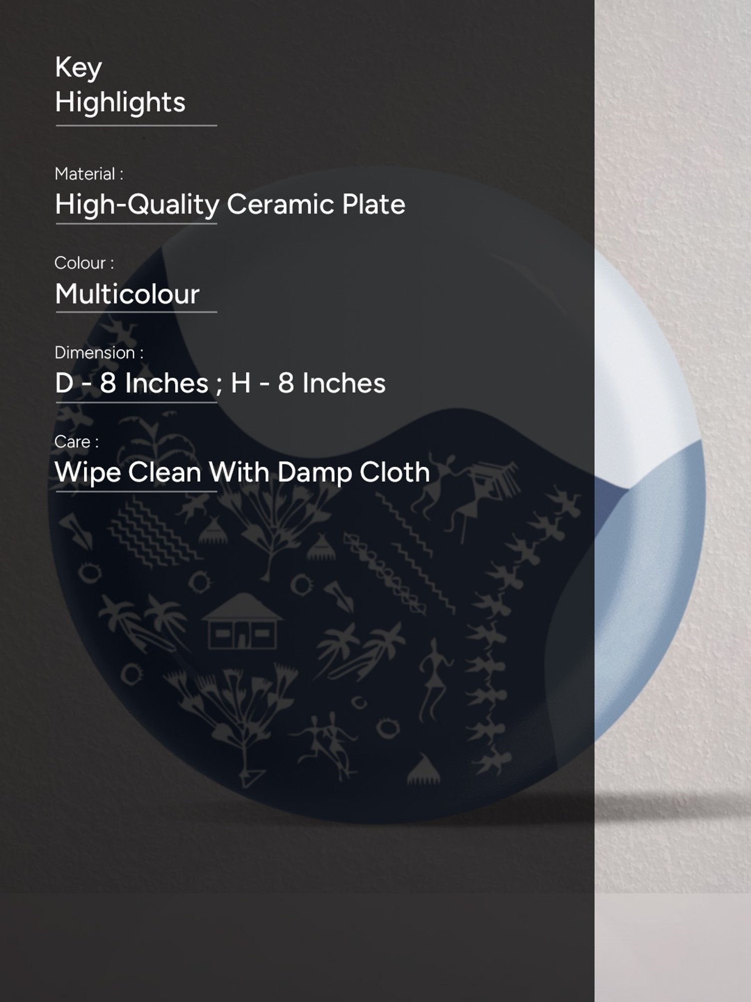 Nestroots Modern Warli Floral Multicolor Porcelain Wall Plate