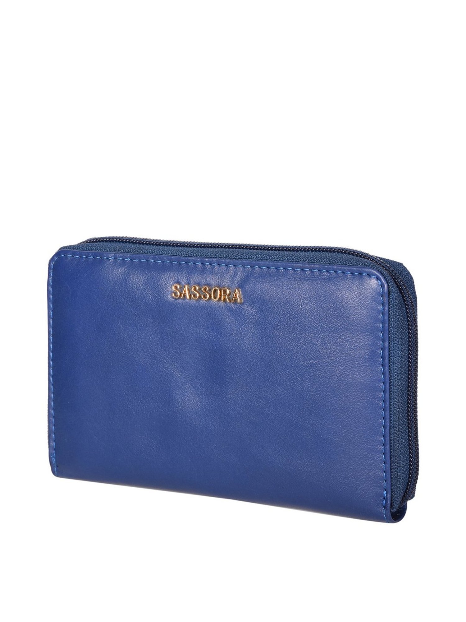 SASSORA Blue Solid Rfid Zip Around Wallet for Women