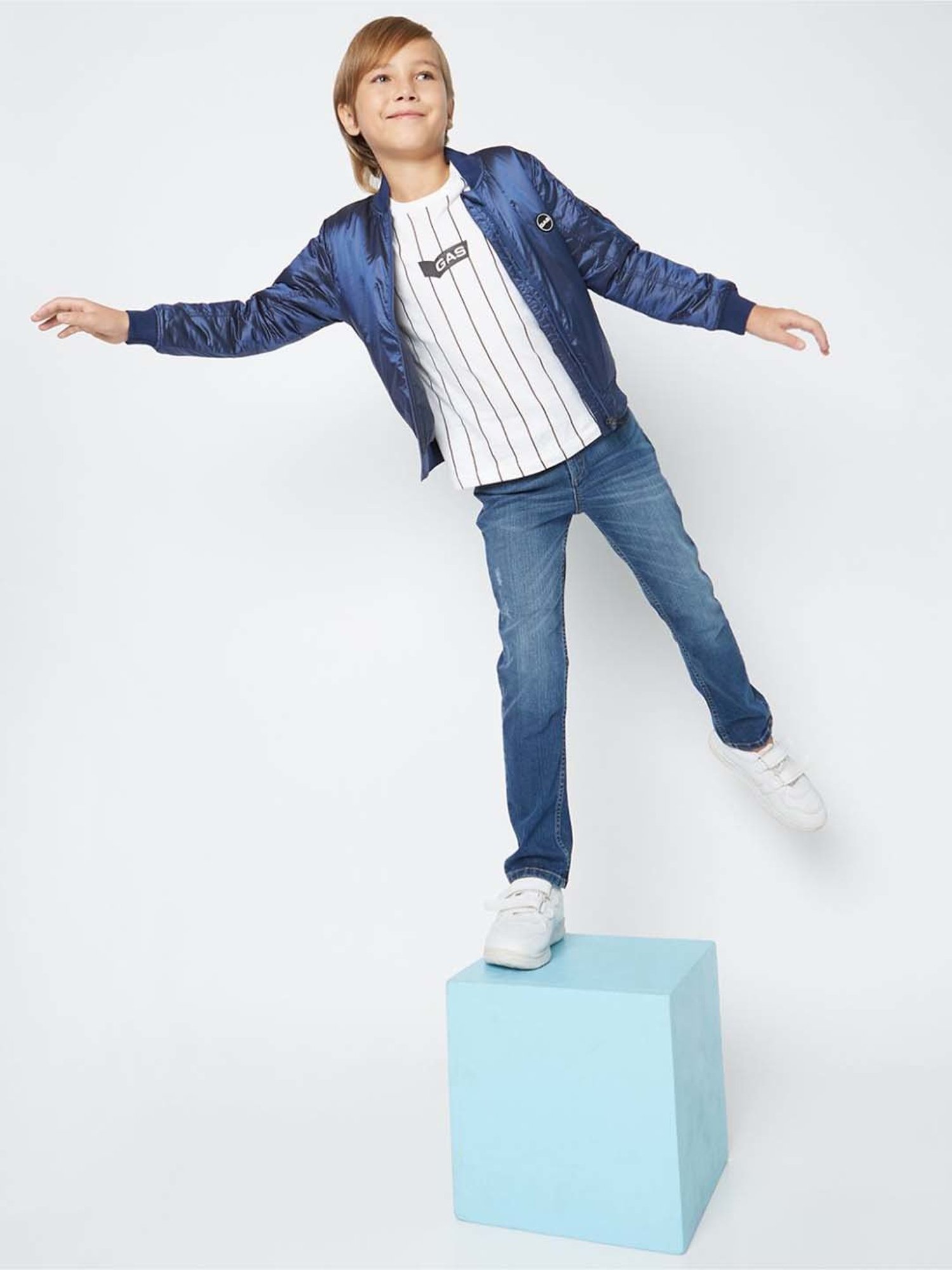 Gas Kids Blue Regular Fit Full Sleeves Bomber Jacket