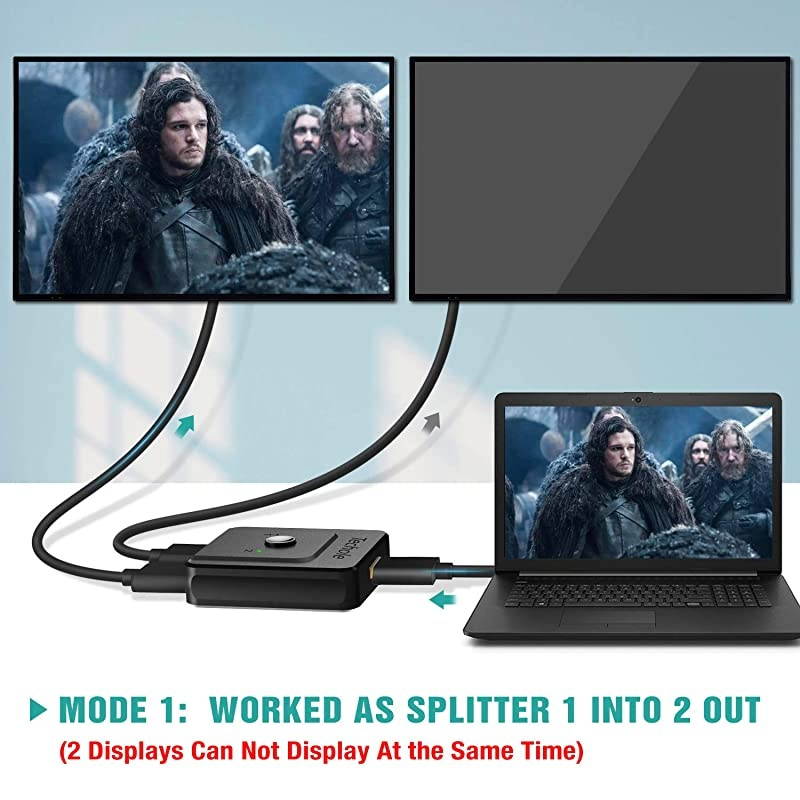 HDMI Switch 4K HDMI Splitter Updated BiDirectional HDMI Switcher 1 in 2 Out or 2 in 1 HDMI Switch Splitter Supports 4K 3D HD 1080P for Xbox PS4 Fire Stick Roku HDTVHDMI Cable NOT Include