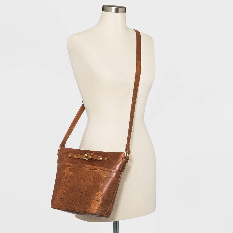 Bolo Zip Closure Embossed Crossbody Bag - Brown