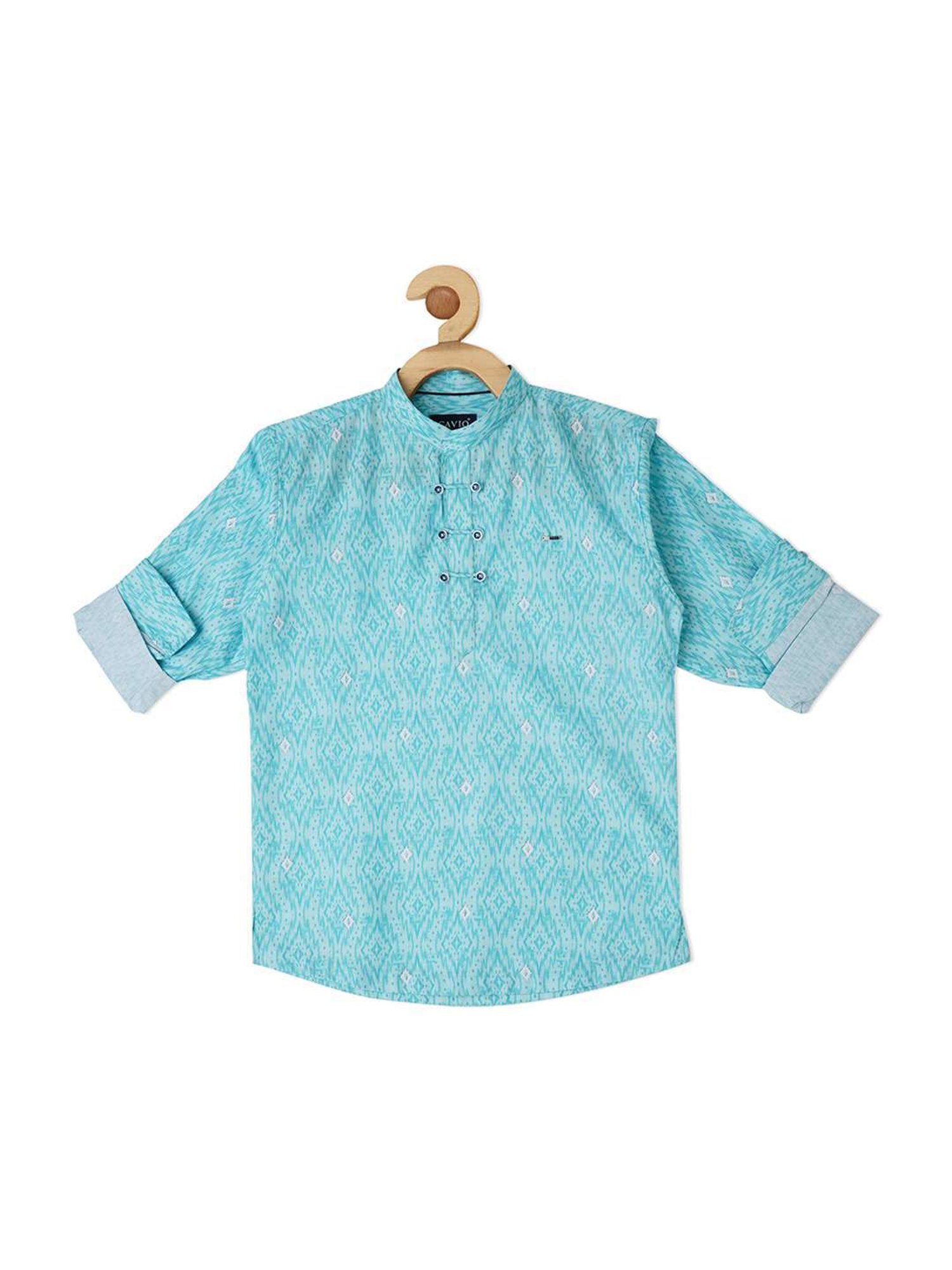Cavio Kids Firozi Blue Cotton Printed Full Sleeves Shirt