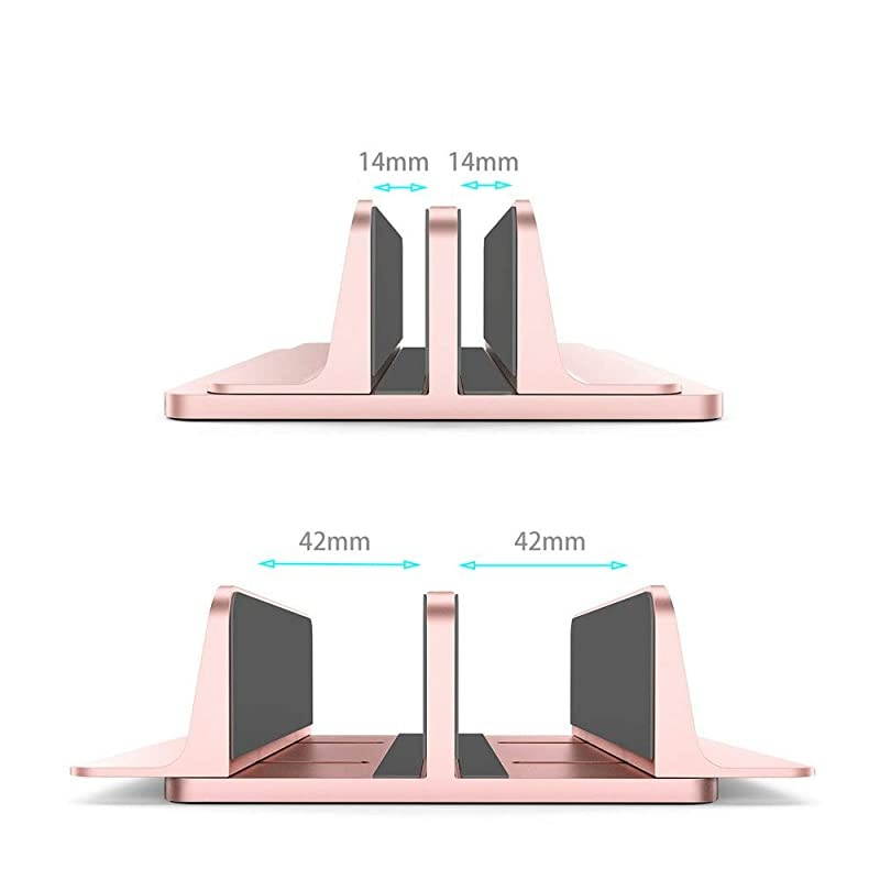 Rose Gold Laptop Stand Aluminum Vertical Laptop Holder Space Saving Notebook Laptop Desktop Mount Support Base Adjustable Dock Width Fit for All MacBookSurfaceChromebookSamsungHuaweiHP