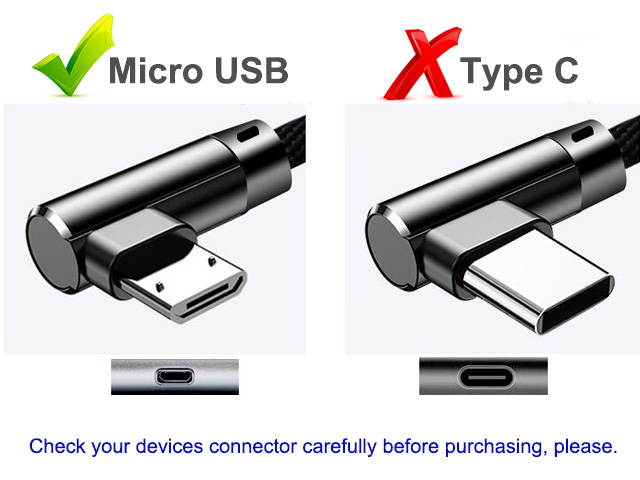 Micro USB Charger Cable, Nylon Braided Right Angle Elbow [1m/3.3ft 90-Degree] Reversible USB Plug, Sync & Fast Charging Cable for Samsung Huawei LG Sony Android Phones (Black)