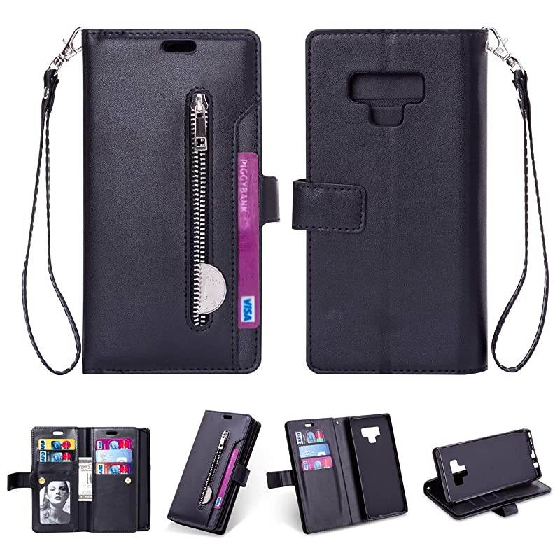 Samsung Note 9 CaseGalaxy Note 9 Wallet Case 10 Card Slots Premium Flip Wallet Leather Magnetic Case Purse with Zipper Coin Credit Card Holder Cover for Samsung Galaxy Note 9 Black