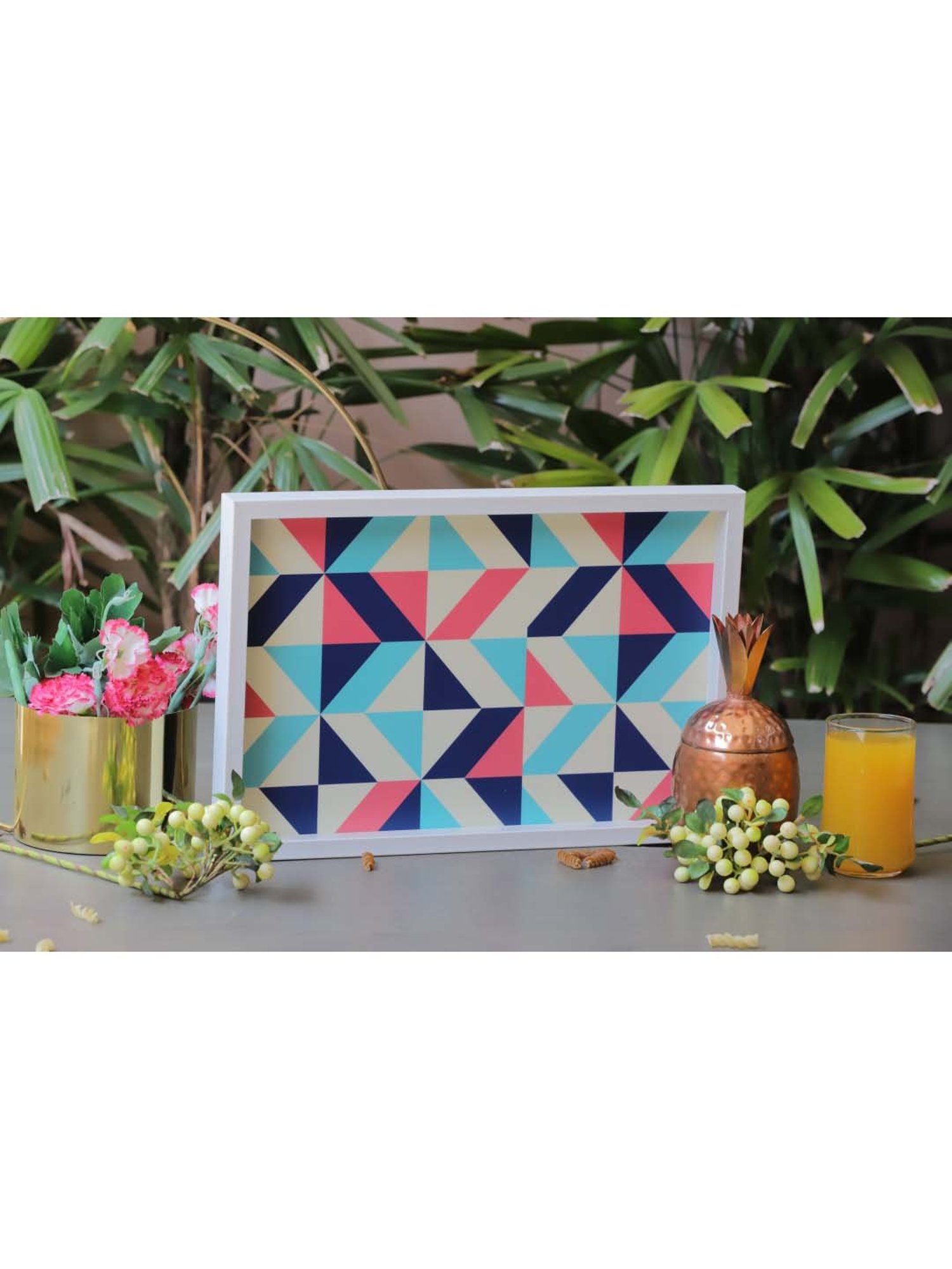 ICRAFT Geometric Series Blue & Pink MDF Serving Tray - Set of 1