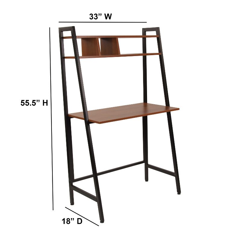 Emma and Oliver Cherry Wood Grain Finish Computer Desk with Shelf and Metal Frame