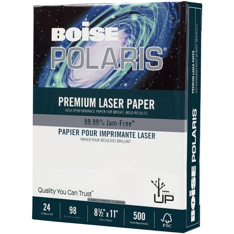 Boise POLARIS Premium Laser Paper 3-Hole 97 Bright 24lb 8 1/2 x 11 White BPL0111P