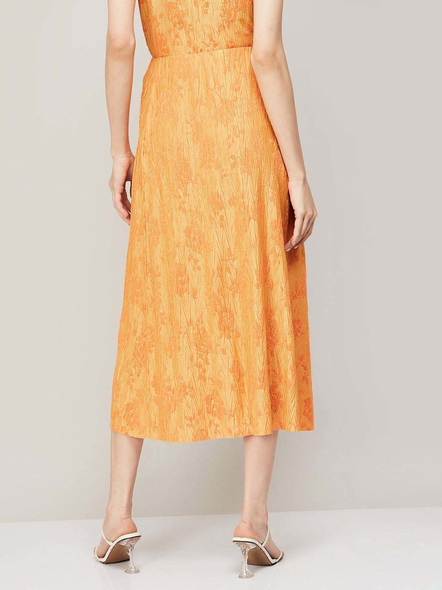 Code by Lifestyle Orange Printed A-Line Skirt