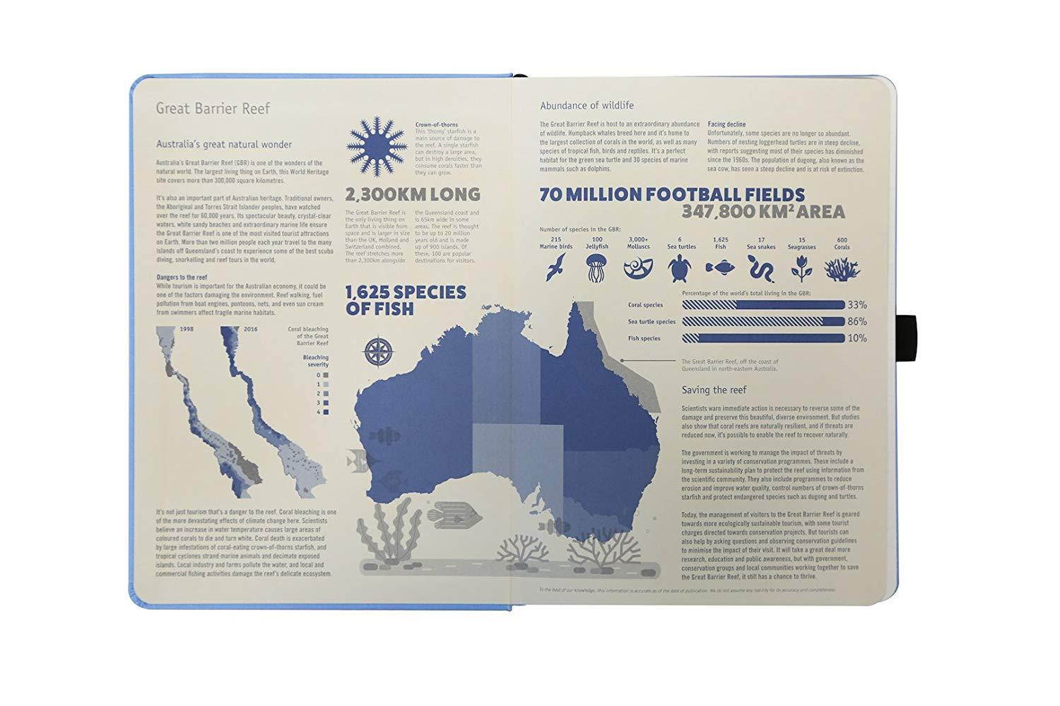 Dingbats Earth Notebook, Medium A5+ (6.2 x 8.5), Hardcover, PU Leather, 100gsm Coated Paper, Numbered Pages, Pocket, Elastic, Pen Holder, 2 Bookmarks (Dotted, Sky Blue - Great Barrier Reef)