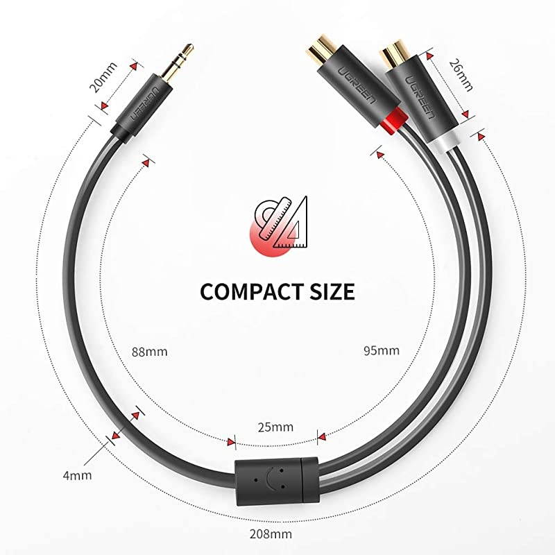 3.5MM Male to 2 RCA Female Jack Stereo Audio Cable Y Adapter Gold Plated for iPhone iPod iPad MP3 Tablets HiFi Stereo System Computer Sound Speaker 20CM