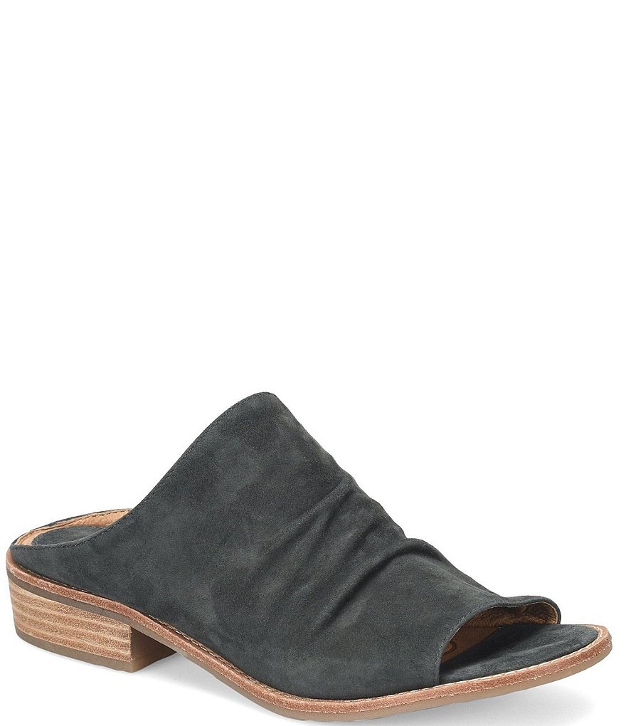 Sofft Netta Suede Stack Heel Peep Toe Mules