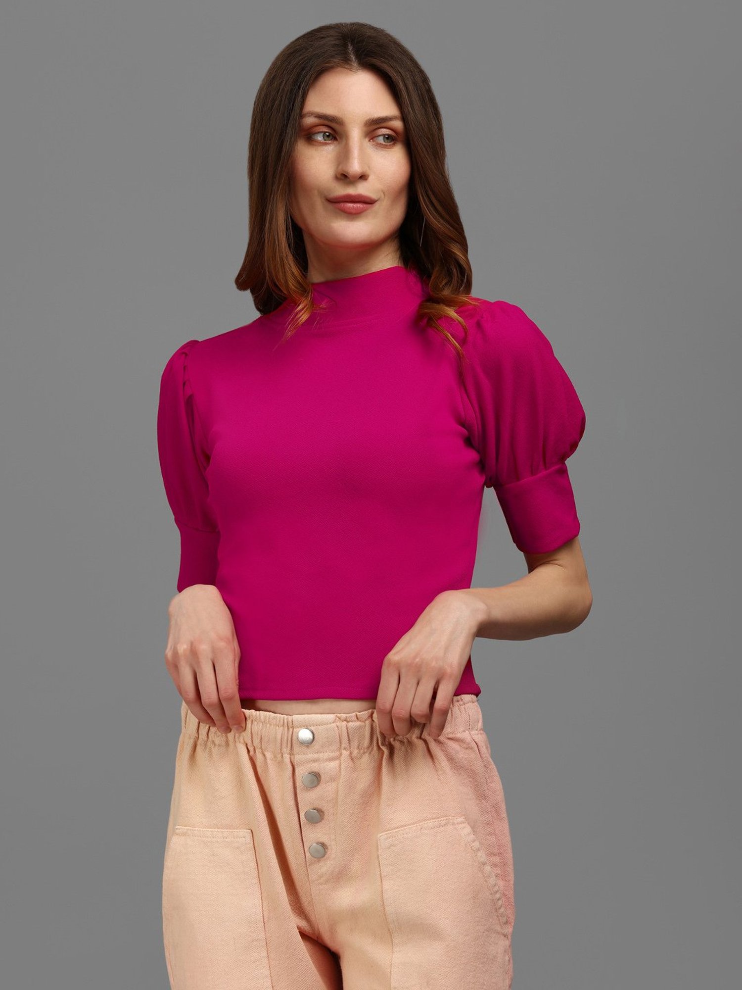 PURVAJA Pink Regular Fit Crop Top