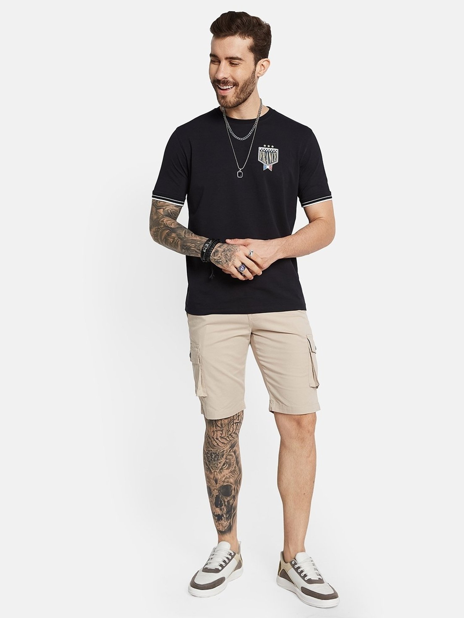 Octave Cream Cotton Regular Fit Cargo Shorts