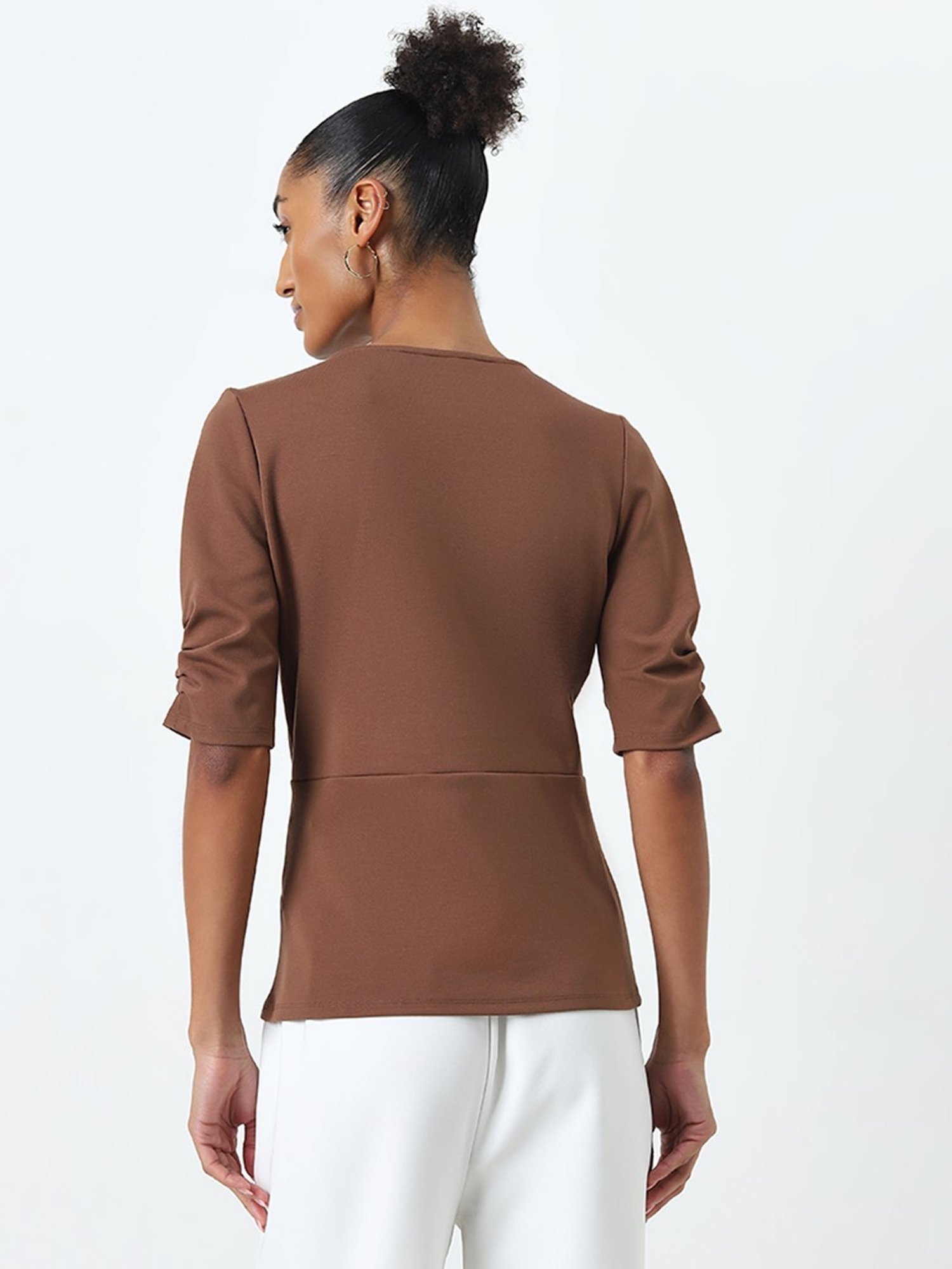 Wardrobe by Westside Brown Wrap-Style Top