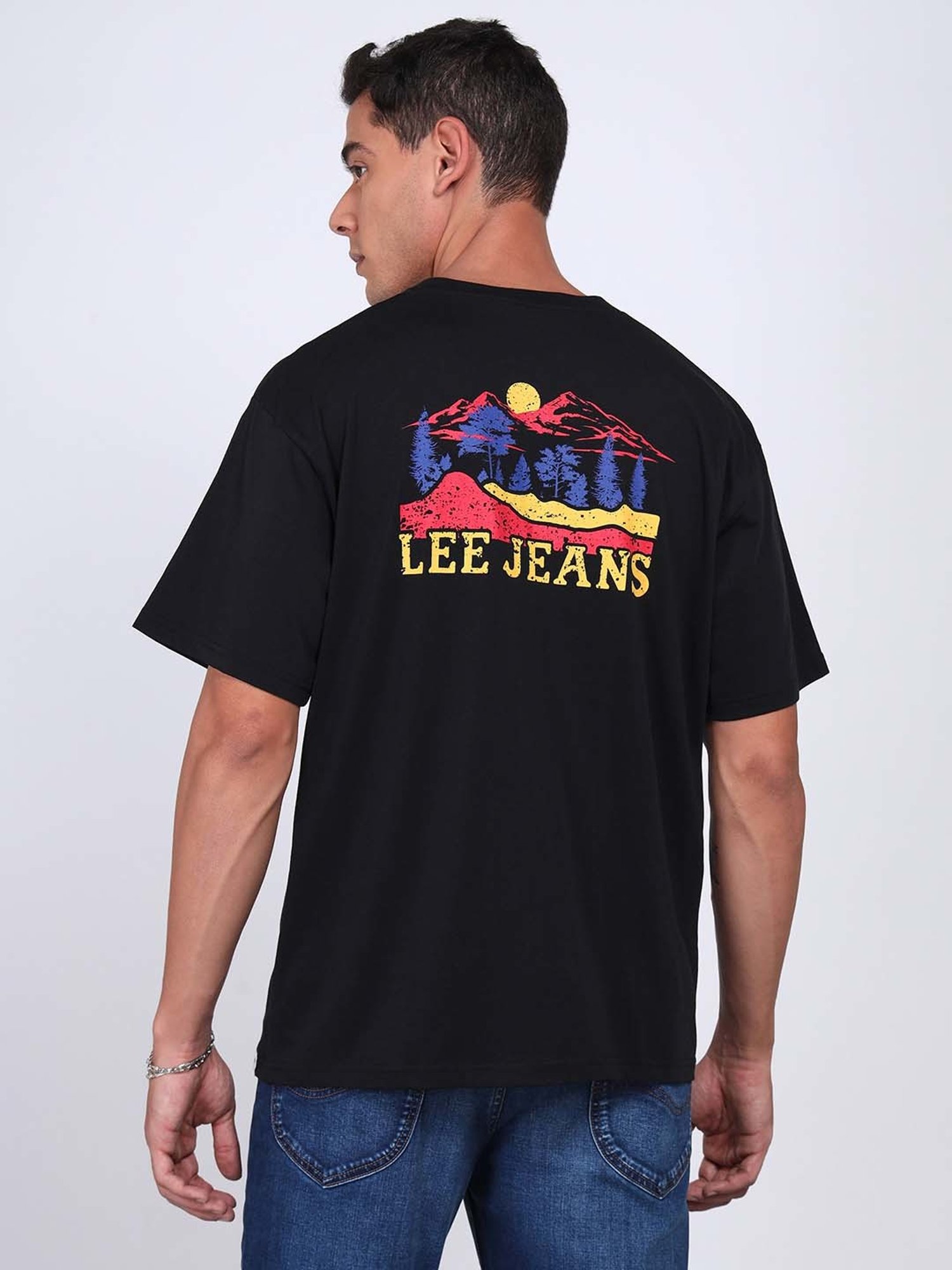 Lee Black Loose Fit Graphic Print Cotton Crew T-Shirt