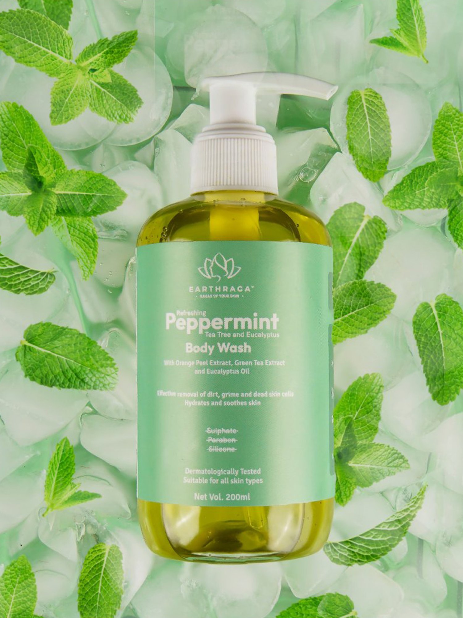 Earthraga Refreshing Peppermint, Tea Tree and Eucalyptus Body Wash - 200 ml
