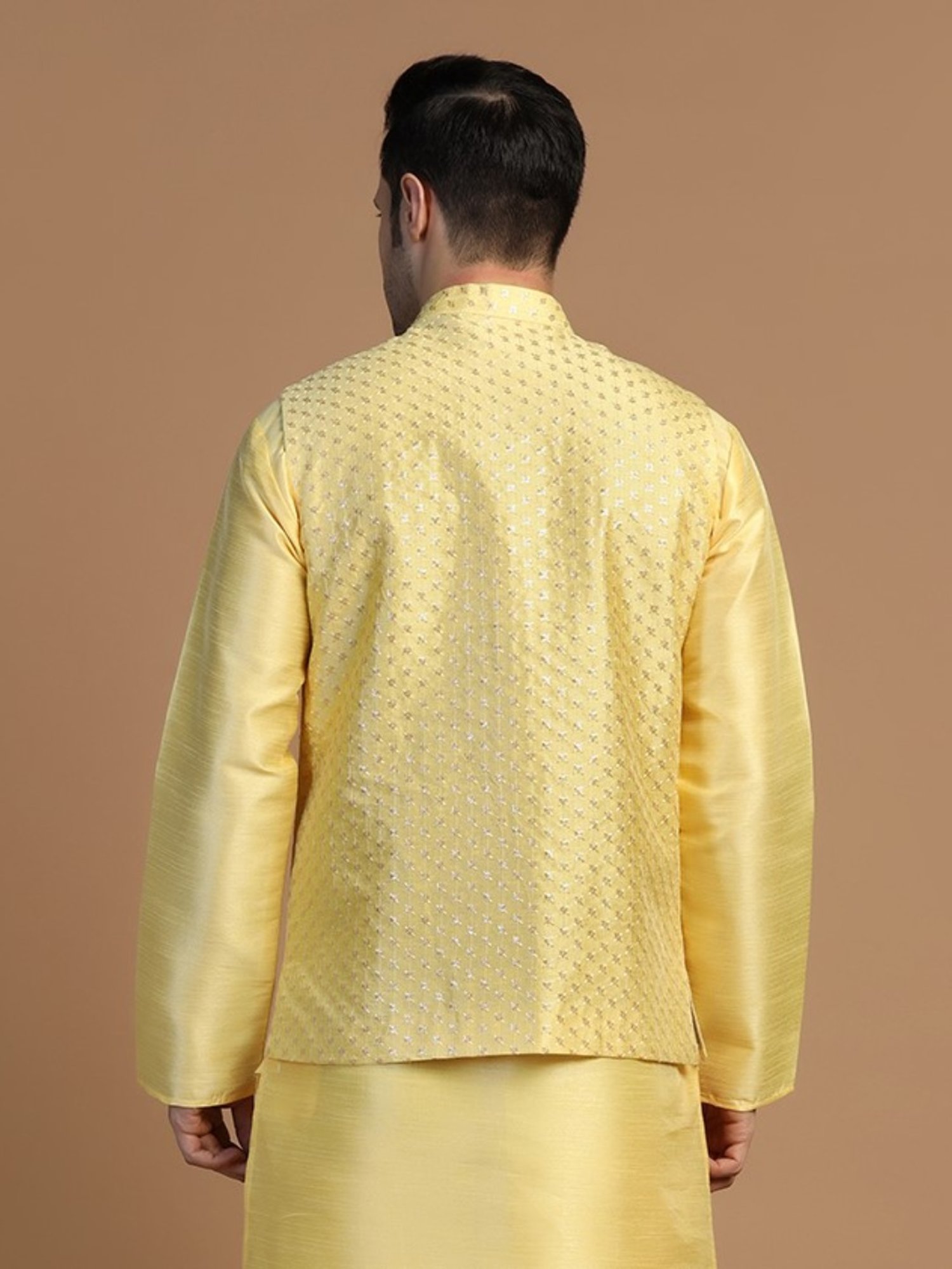 TAHVO Yellow Regular Fit Embroidered Nehru Jacket