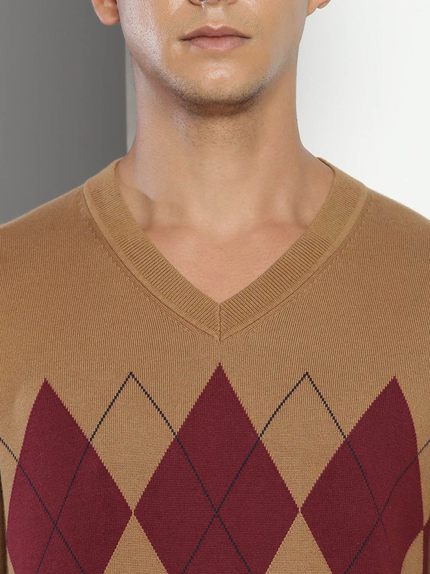 Tommy Hilfiger Brown Cotton Regular Fit Self Pattern Sweater