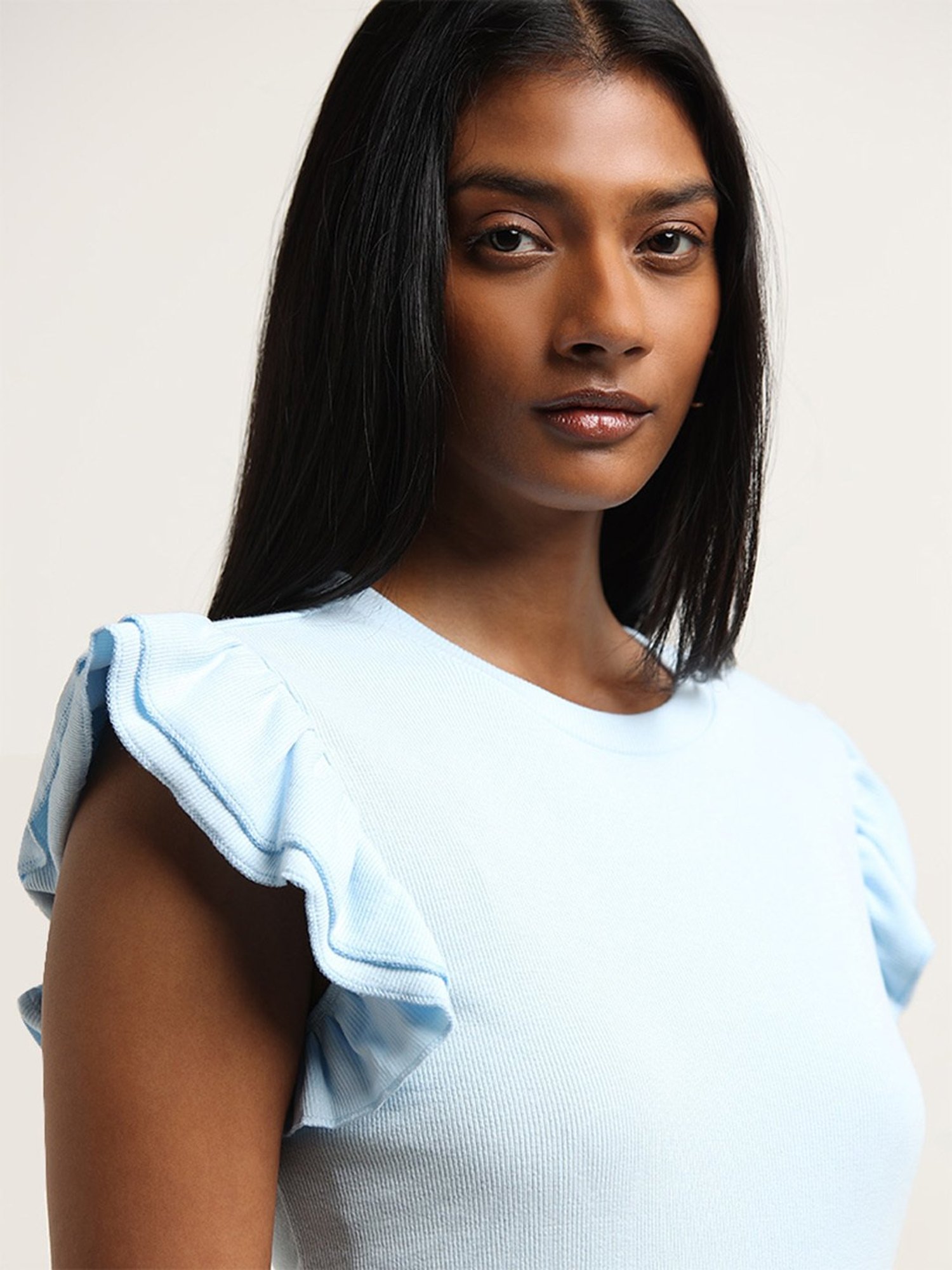 Wardrobe by Westside Blue Ribbed Top