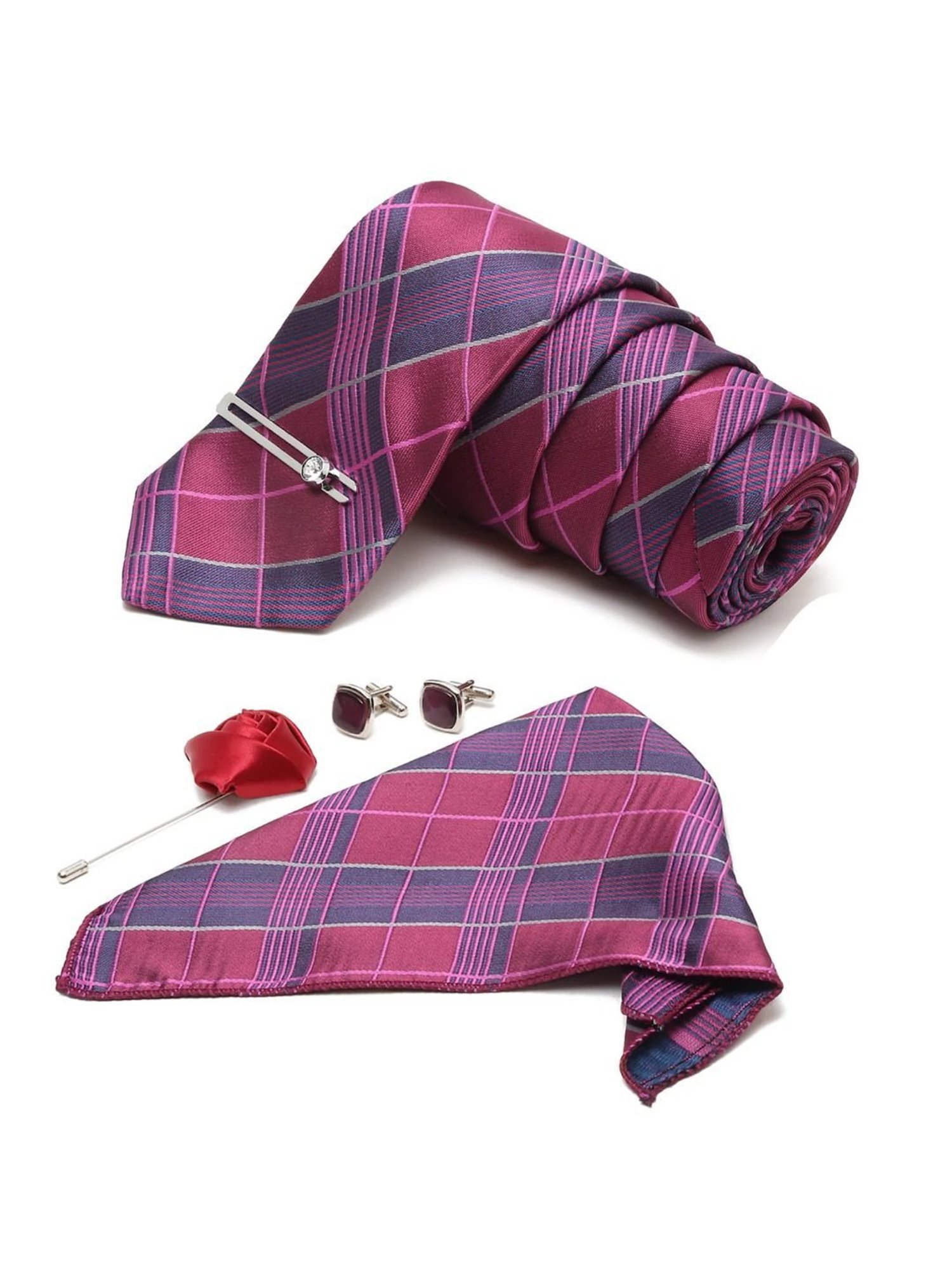 Louis Stitch Pink Checks Necktie Gift Set - Set of 5