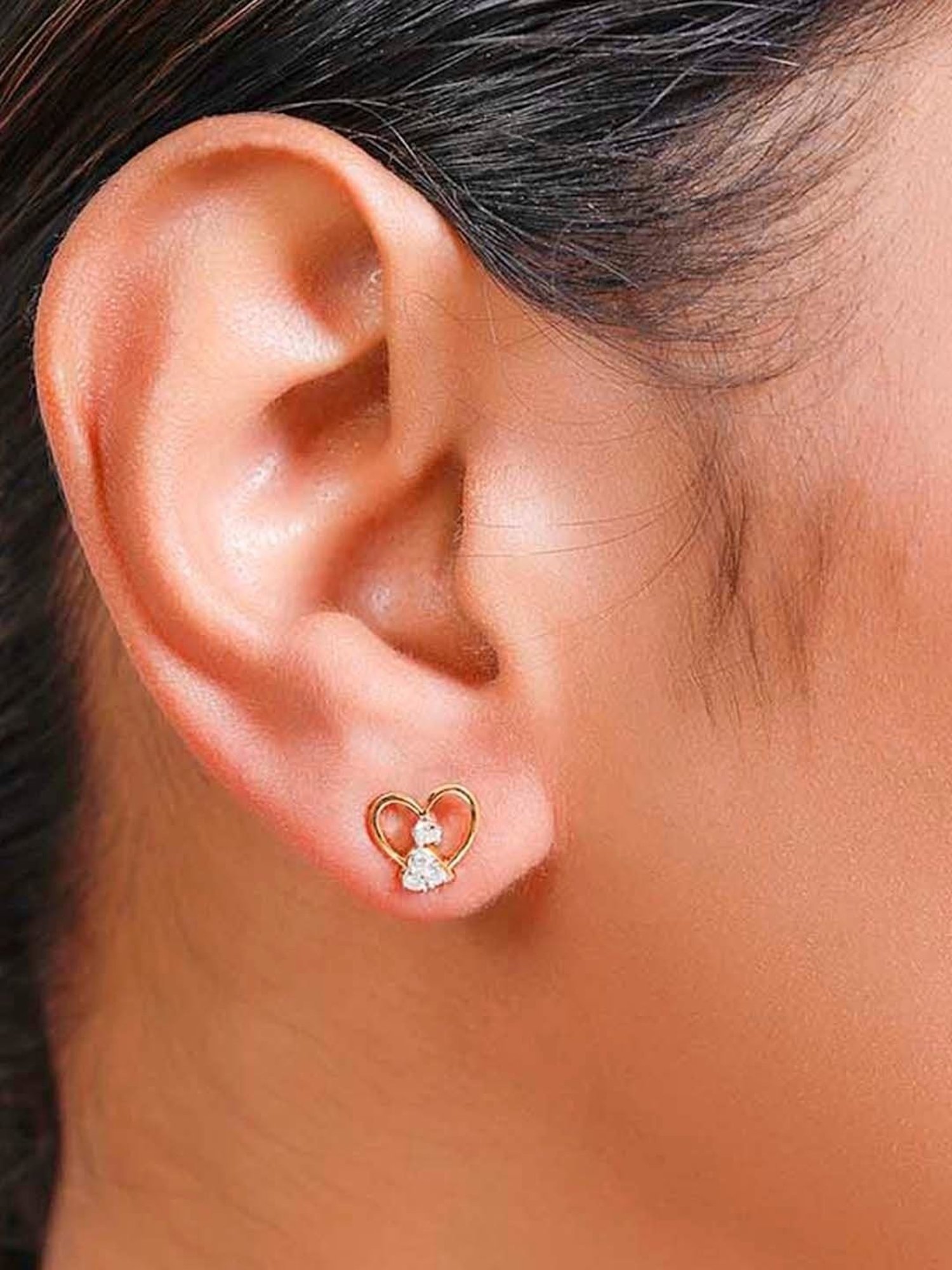 Mia by Tanishq 14k Gold Slender Hearts Diamond Earrings for Women