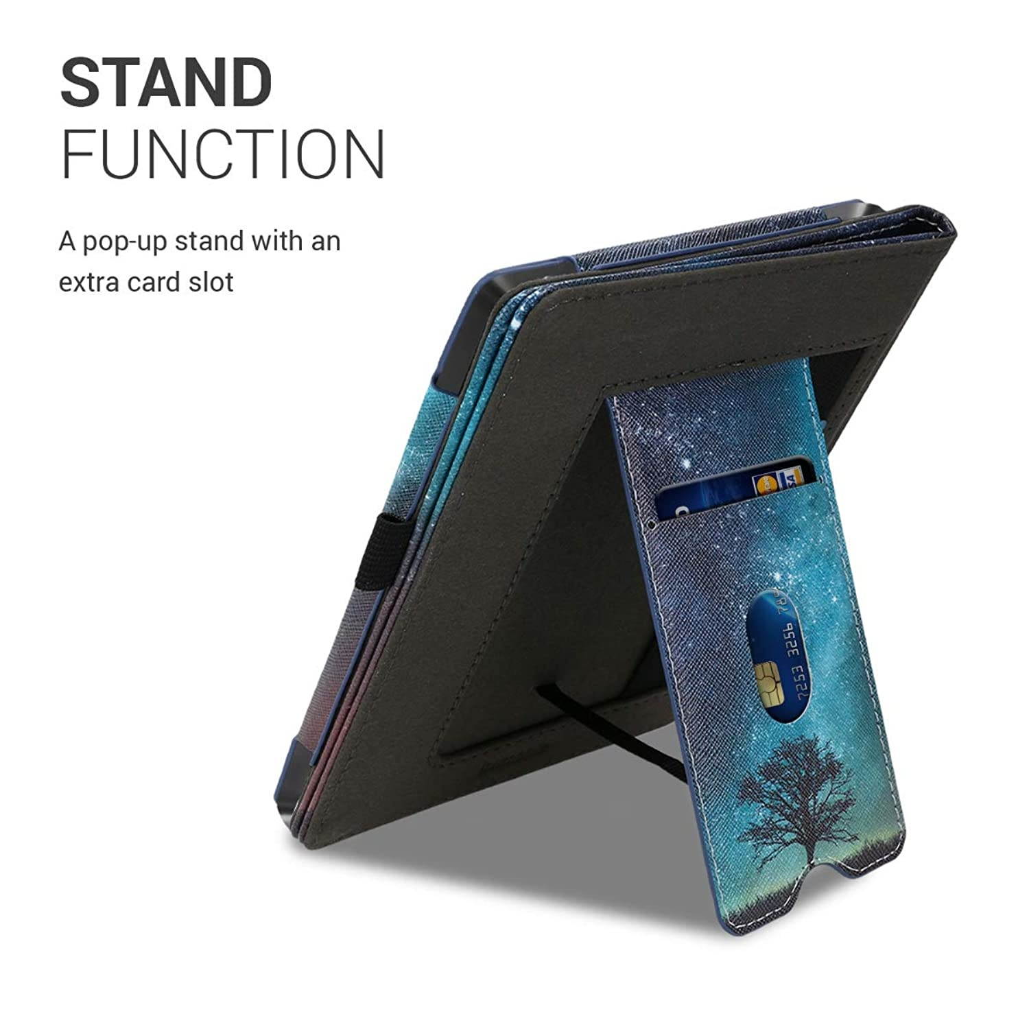 kwmobile Case Compatible with Kobo Aura H2O Edition 2 - PU Leather Cover with Magnet Closure, Stand, Strap, Card Slot - Cosmic Nature Blue/Grey/Black