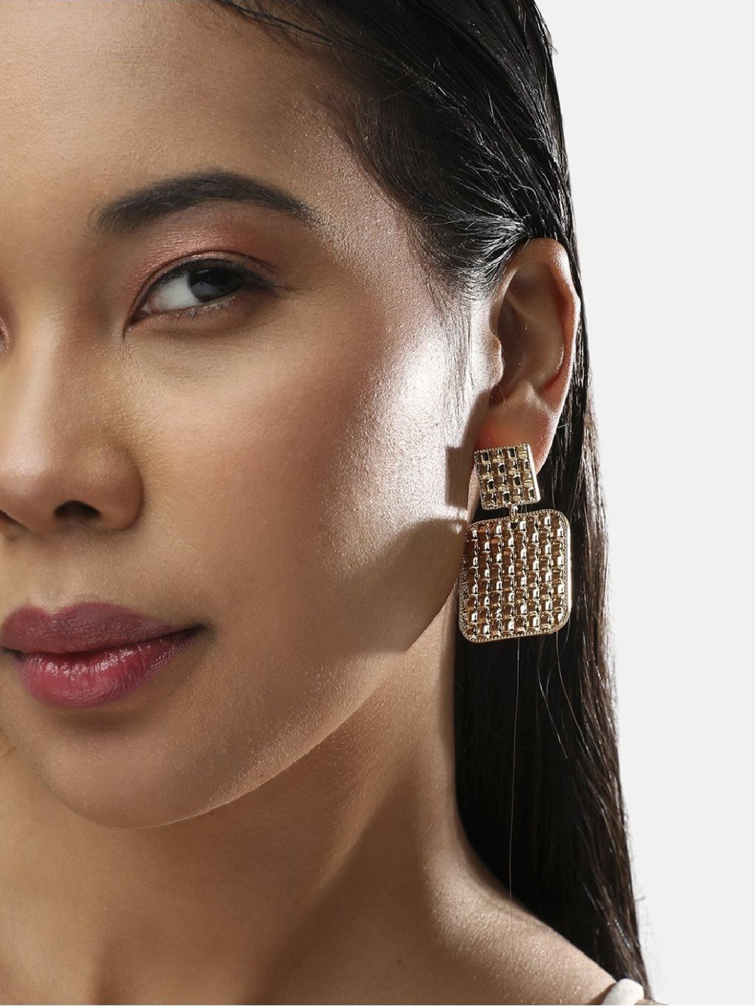 Sohi Women's Metallic Mosiac Drop Earrings  Champayne Gold