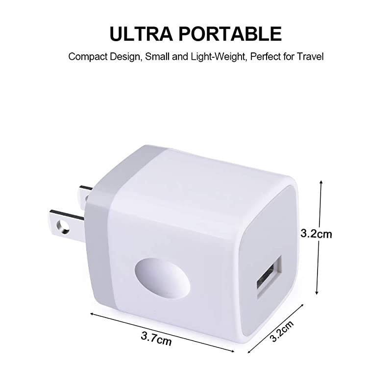 OnePort Charger Plug  1A Charging Blocks 6 PC Ultra Compact Travel Charging Cube Power Adapter Compatible Phone 11 XS 8 6S Samsung S20 S10 Plus S9+ S8 S7 Edge Note 9 LG G8 ThinQ G7 G6 Moto