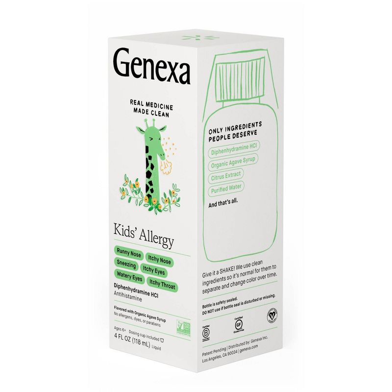 Genexa Kids' Diphenhydramine Allergy Liquid Medicine - Organic Agave - 4 fl oz