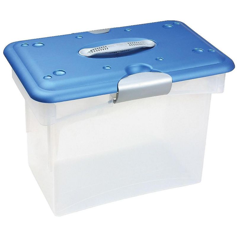 Homz Tote-N-Go Plastic Tote Letter Size Clear/Blue (7882STMB.04) 