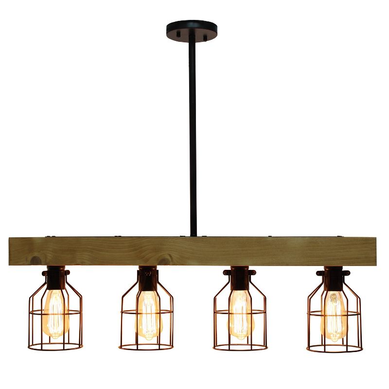 4-Light Wood Beam Pendant Brown - Lalia Home