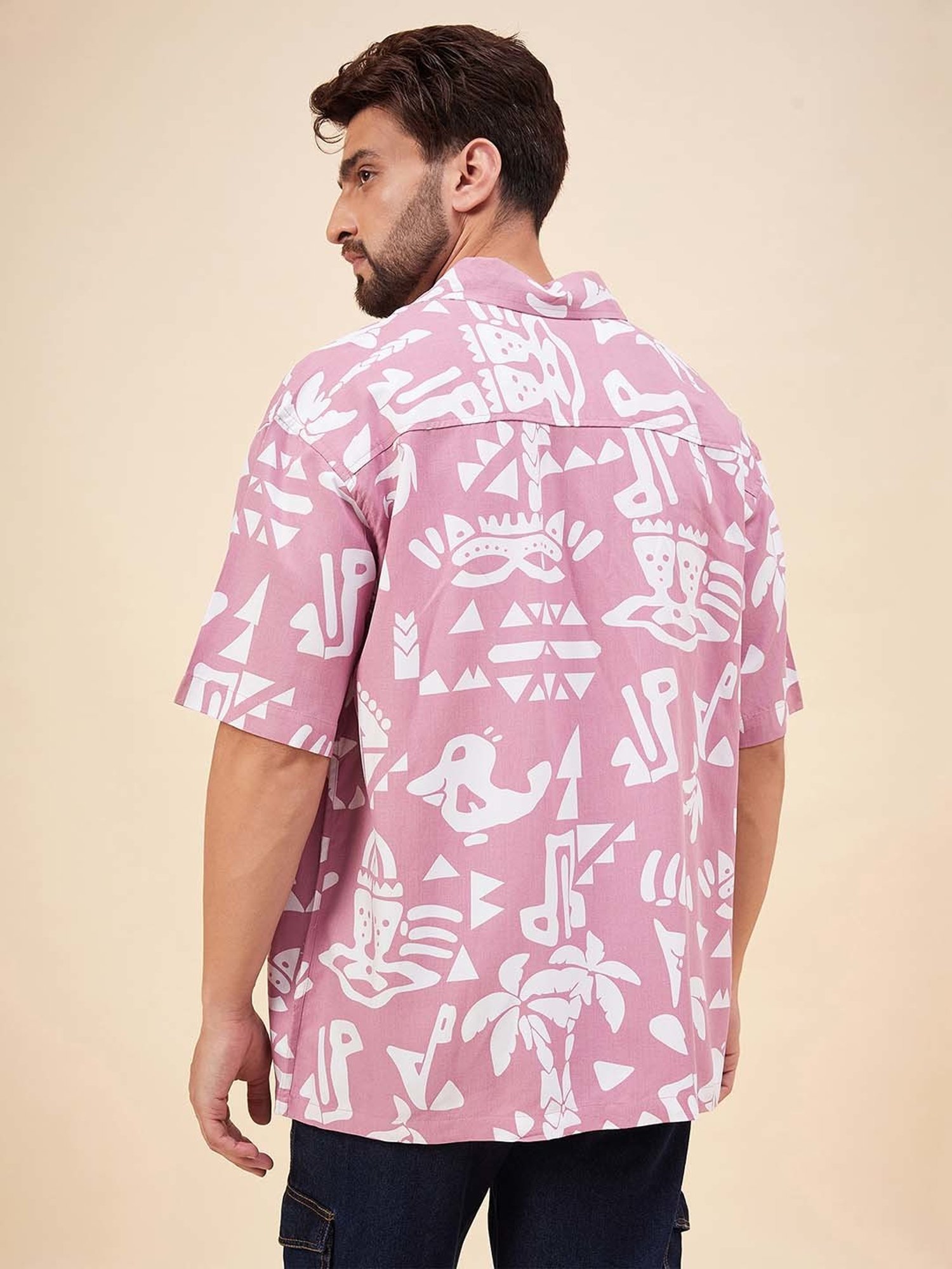 CHIMPAAANZEE Pink Relaxed Fit Printed Oversized Shirt